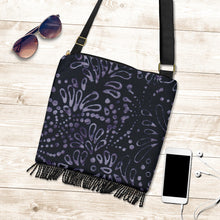 Load image into Gallery viewer, Black and Purple Batik Watercolor Water Drop Pattern Design Boho Bag Crossbody Shoulder Strap Purse
