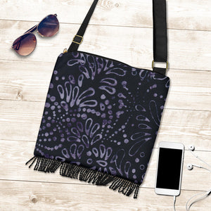Black and Purple Batik Watercolor Water Drop Pattern Design Boho Bag Crossbody Shoulder Strap Purse