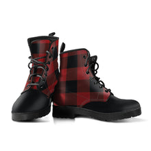 Load image into Gallery viewer, Red and Black Buffalo Plaid vegan Leather Boots
