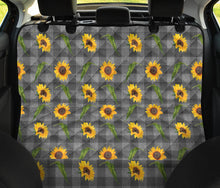 Load image into Gallery viewer, Gray Buffalo Plaid Faux Denim Style With Sunflowers Back Seat Cover For Pets
