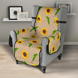 Tan With Rustic Sunflower Pattern 23" Chair Sofa Protector Cover Farmhouse Decor