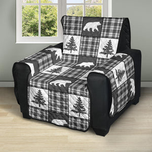 Gray and White Plaid With Bear and Pine Tree Pattern Furniture Slipcovers