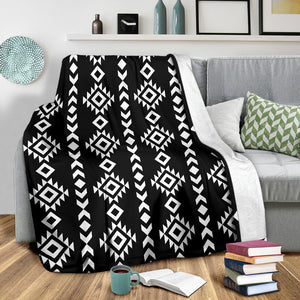 Black and White Ethnic Tribal Pattern Fleece Throw Blanket