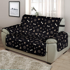 Black With Brown and White Dog Paws, Hearts and Bones Pattern Furniture Slipcover Protectors
