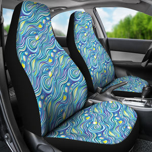 Abstract Blue Waves Car Seat Covers Set