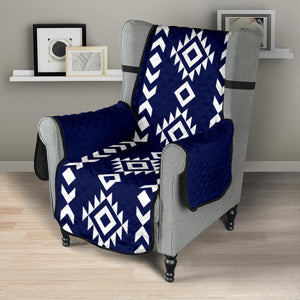Navy White Tribal Ethnic Armchair Slipcover Protector For Up To 23" Seat Width Chairs