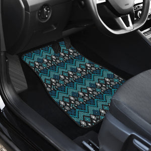 Teal and Black Ethnic Pattern Floor Mats