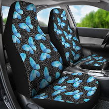 Load image into Gallery viewer, Black With White Leaves and Blue Butterflies Car Seat Covers
