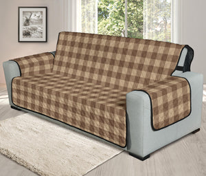 Brown Buffalo Plaid Couch Cover 78" Seat Width Oversized Sofa Cover