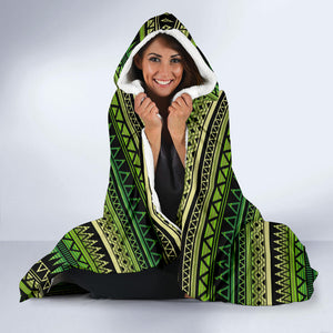 Green With Black Ethnic Tribal Pattern Hooded Blanket