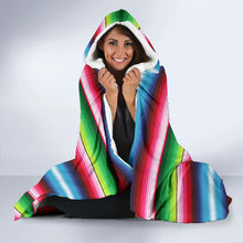 Load image into Gallery viewer, Red Blue and Green Serape Style Striped Hooded Blanket
