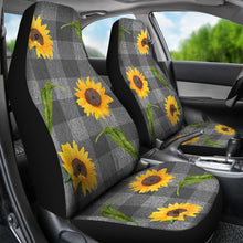Load image into Gallery viewer, Gray Faux Denim Buffalo Plaid With Rustic Sunflowers Car Seat Covers Seat Protectors
