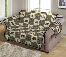 Load image into Gallery viewer, Tan, Brown and Green Plaid Bear Patchwork Pattern Furniture Slipcovers
