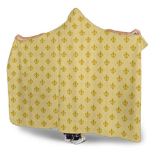 Load image into Gallery viewer, Golden Fleur De Lis Pattern Hooded Sherpa Lined Blanket
