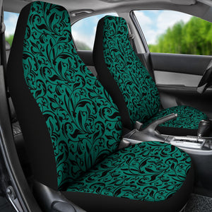Emerald Green Car Seat Covers Set With Black Vintage Floral Design