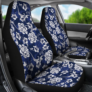 Dark Blue Baroque Flowers Elegant Floral Pattern Car Seat Covers