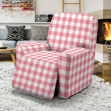 Load image into Gallery viewer, Pink and White Check Recliner Stretch Slipcover Protector

