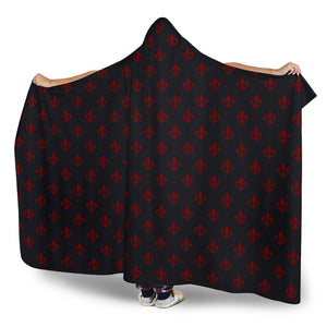Black With Red Fleur De Lis Hooded Blanket With Sherpa Lining