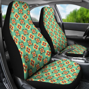Teal With Green and Red Retro Flower Pattern Car Seat Covers
