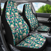 Load image into Gallery viewer, Teal With Skulls and Roses Car Seat Covers
