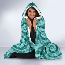 Load image into Gallery viewer, Turquoise Tie Dye Hooded Blanket With White Fleece Lining

