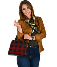Load image into Gallery viewer, Dark Red Buffalo Plaid Handbag Purse With Shoulder Strap Vegan Leather
