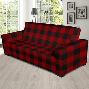Red and Black Buffalo Plaid Large Print Sofa Stretch Slipcover