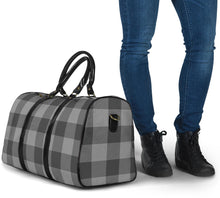 Load image into Gallery viewer, Gray Buffalo Plaid Duffel Travel Bag With Faux Leather Handles
