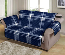 Load image into Gallery viewer, Navy Blue and White Plaid Tartan 54&quot; Loveseat Slipcover
