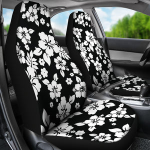 Black White Hibiscus Hawaiian Flower Pattern Car Seat Covers