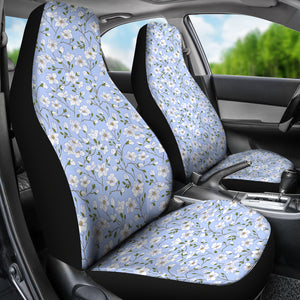 Light Blue With White Flower Pattern Car Seat Covers