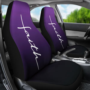 Faith Word Cross In White On Dark Purple Ombre Car Seat Covers Religious Christian Themed