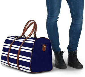 Navy Blue and White Striped Travel Bag Duffel