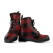 Load image into Gallery viewer, Red and Black Buffalo Plaid vegan Leather Boots
