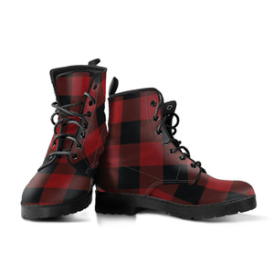 Red and Black Buffalo Plaid vegan Leather Boots