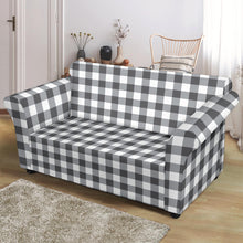Load image into Gallery viewer, White Gingham Stretch Loveseat Slipcover Protector
