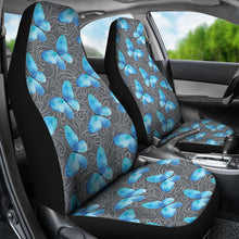 Load image into Gallery viewer, Dark Gray White Leaves Background With Blue Butterfly Car Seat Covers
