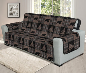 Brown and Black Plaid Lodge Style Patchwork Pattern 78" Oversized Sofa Slipcover Protector