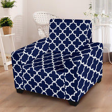 Load image into Gallery viewer, Navy and White Quatrefoil Stretch Slipcover Protectors
