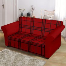 Load image into Gallery viewer, Red and Black Plaid Color Block Stretch Loveseat Sofa Slipcover Protector
