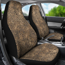 Load image into Gallery viewer, Brown Tooled Leather Style Printed Texture Design Car Seat Covers Seat
