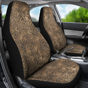 Brown Tooled Leather Style Printed Texture Design Car Seat Covers Seat