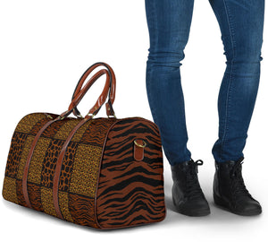 Animal Print Patchwork Travel Bag Duffel Bag Luggage With Tiger Striped Sides
