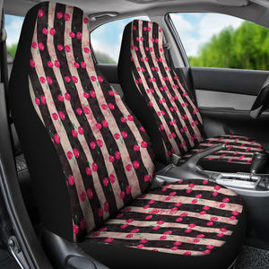 Pink and Black Stripes and Cherries Pattern Car Seat Covers