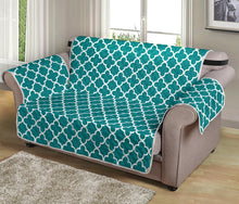 Load image into Gallery viewer, Teal and White Quatrefoil Furniture Slipcover Protector
