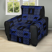 Load image into Gallery viewer, Blue and Black Plaid Patchwork Recliner Slipcover With Bears and Pine Trees
