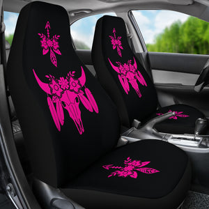 Hot Pink and Black Boho Cow Skull and Flowers Car Seat COvers