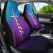 Load image into Gallery viewer, Faith Word Cross In White On Teal Blue, Purple and Black Ombre Car Seat Covers Religious Christian Themed

