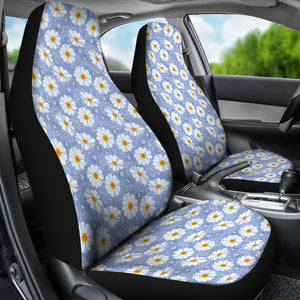 Light Blue With White Daisy Pattern Car Seat Covers