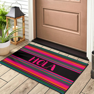 Hola Doormat Hot Pink and Black With Colorful Serape Pattern
